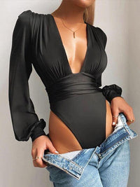 Puff-Sleeve Plunge Bodysuit--Clearance