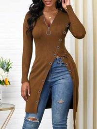 Indiebeautie Zip-Front Slit Ribbed Tunic