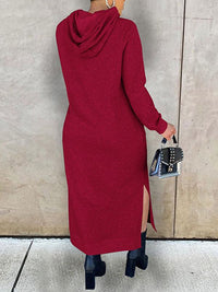 Indiebeautie Solid Slit Hoodie Dress