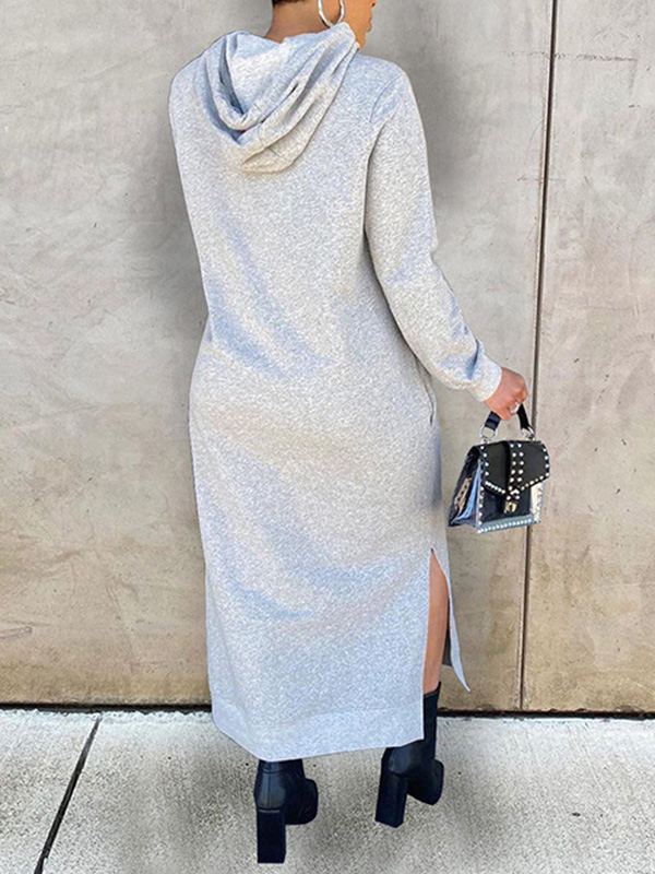 Indiebeautie Solid Slit Hoodie Dress