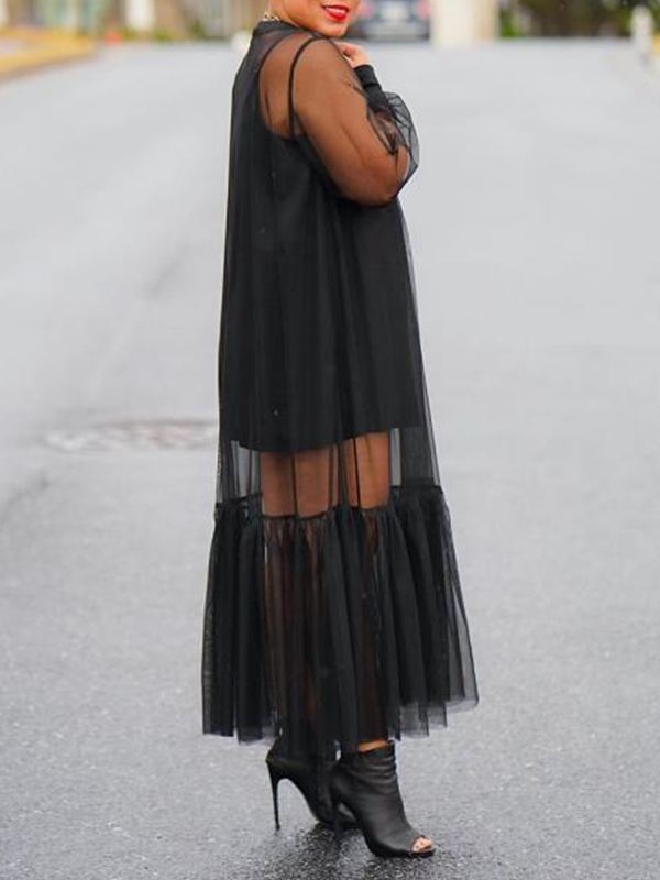 Ruffle Sheer Dress with Cami Dress