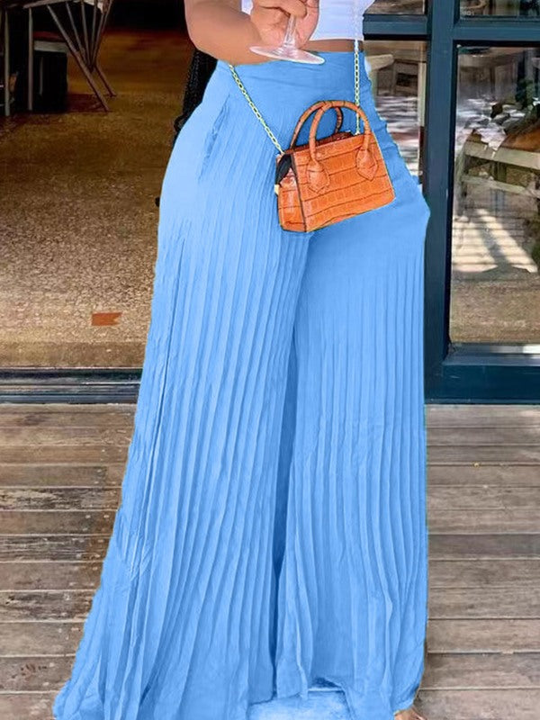 Indiebeautie Solid Pleated Wide-Leg Pants