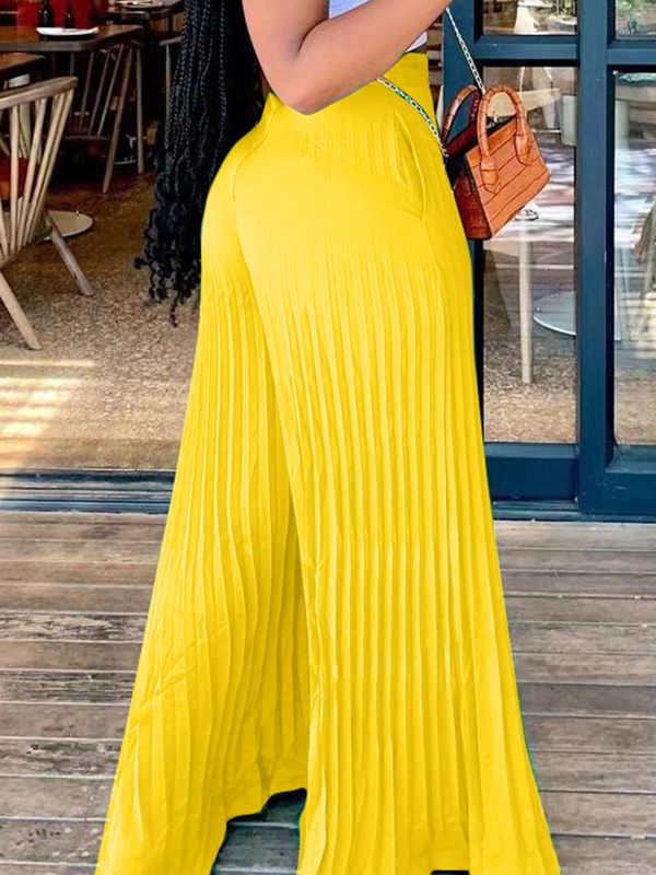 Indiebeautie Solid Pleated Wide-Leg Pants