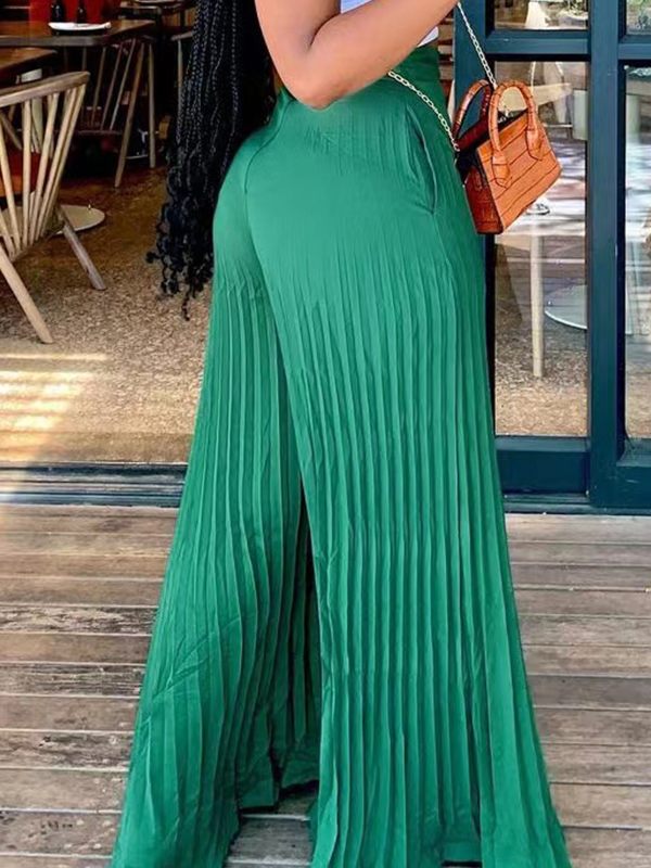 Indiebeautie Solid Pleated Wide-Leg Pants