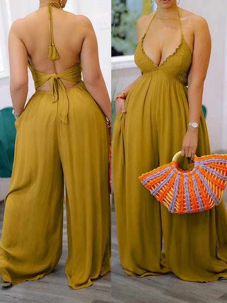 Halter Wide-Leg Jumpsuit--Clearance