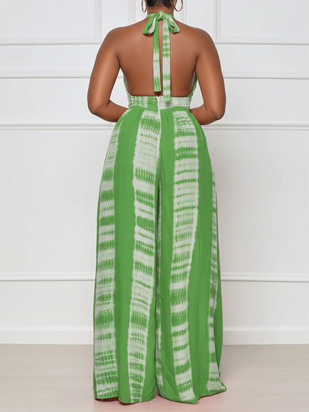 Printed Halter Wide-Leg Jumpsuit