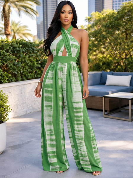 Printed Halter Wide-Leg Jumpsuit