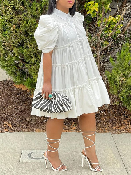 Indiebeautie Puff-Sleeve Ruffle Dress