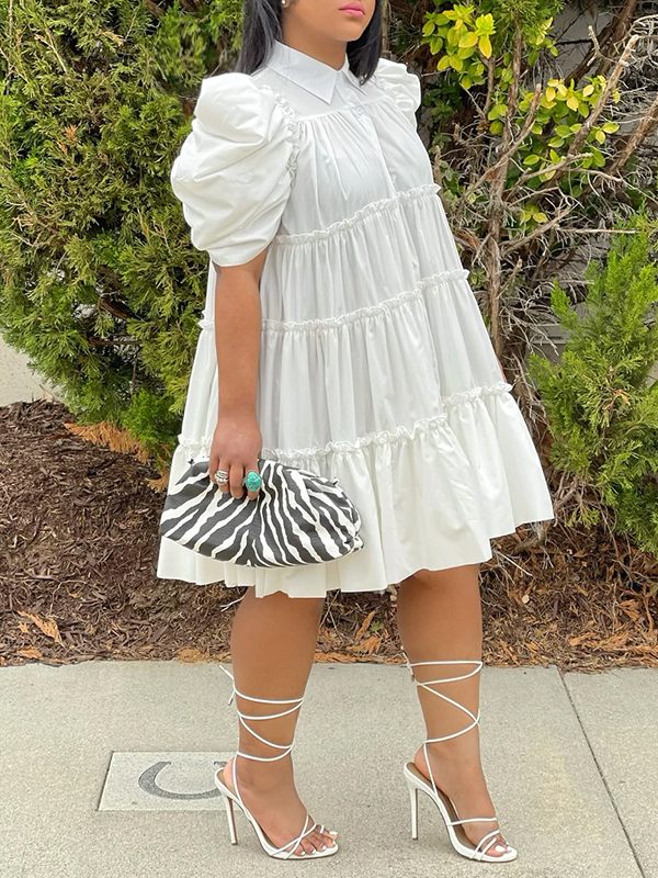 Indiebeautie Puff-Sleeve Ruffle Dress