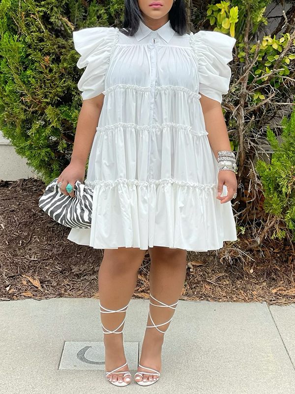 Indiebeautie Puff-Sleeve Ruffle Dress