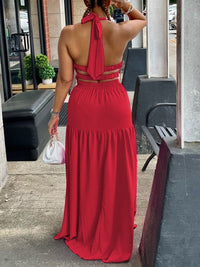 Halter Elastic-Waist Maxi Dress