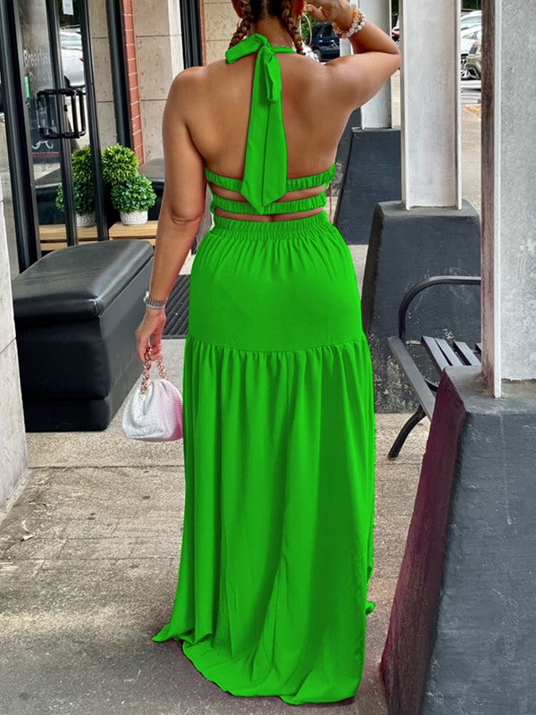 Halter Elastic-Waist Maxi Dress