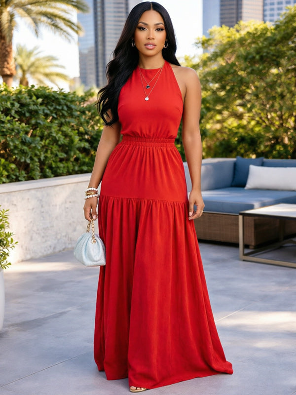 Halter Elastic-Waist Maxi Dress