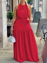 Halter Elastic-Waist Maxi Dress