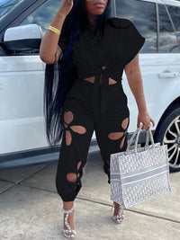 Solid Tee & Cutout Pants Set--Clearance
