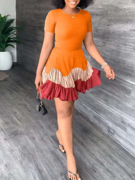 Colorblock Ruffle Dress--Clearance