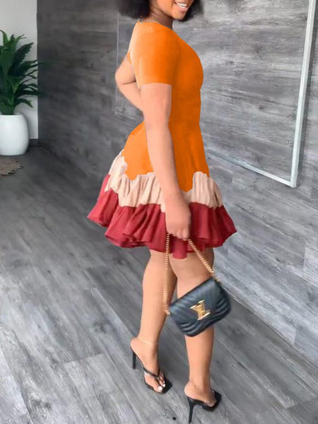 Colorblock Ruffle Dress--Clearance