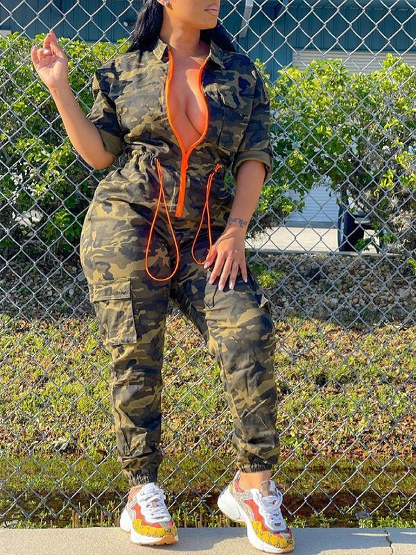 indiebeautie Camo Zip-Front Jumpsuit