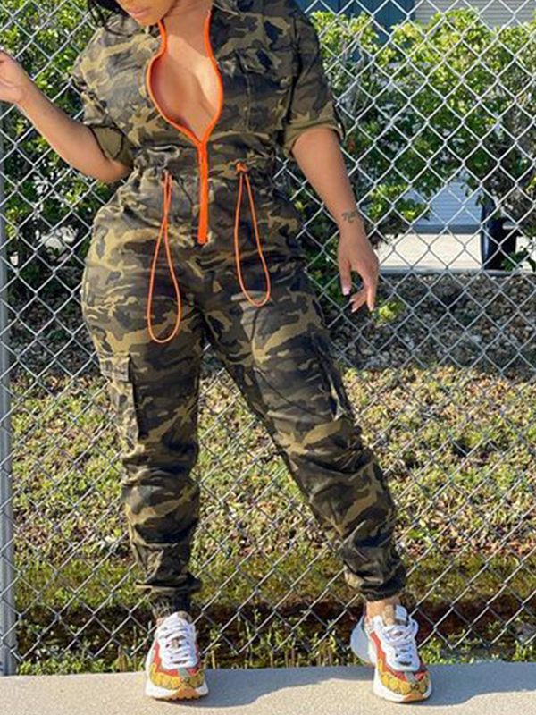 indiebeautie Camo Zip-Front Jumpsuit