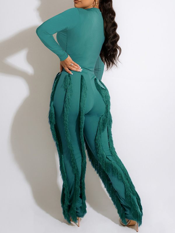 indiebeautie Solid Bodysuit & Fringe Pants Set