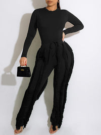 indiebeautie Solid Bodysuit & Fringe Pants Set