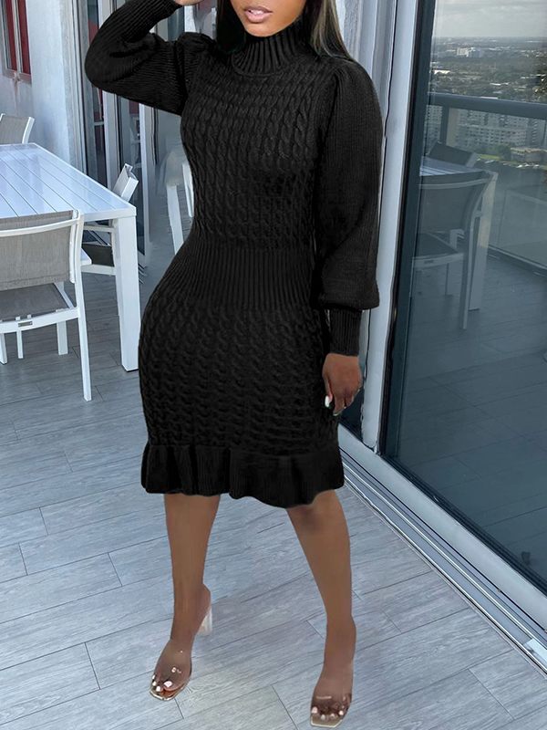 Turtleneck Ruffle Knit Dress--Clearance