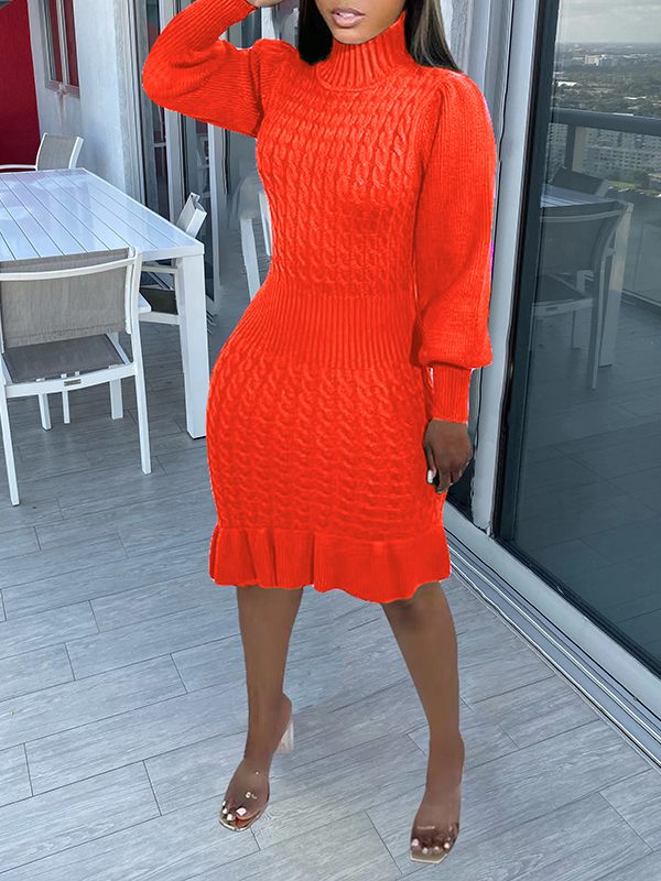 Turtleneck Ruffle Knit Dress--Clearance