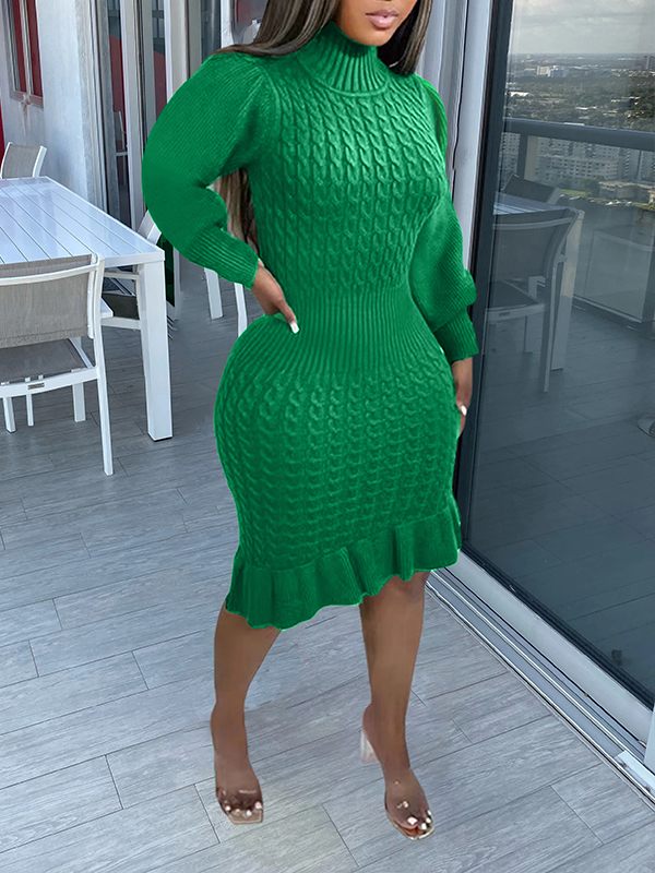 Turtleneck Ruffle Knit Dress--Clearance