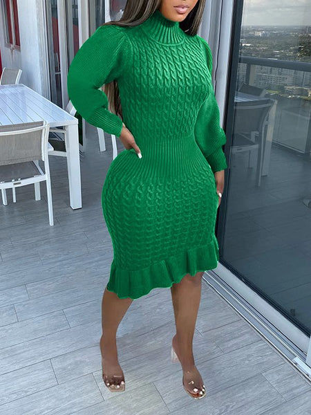 Turtleneck Ruffle Knit Dress--Clearance
