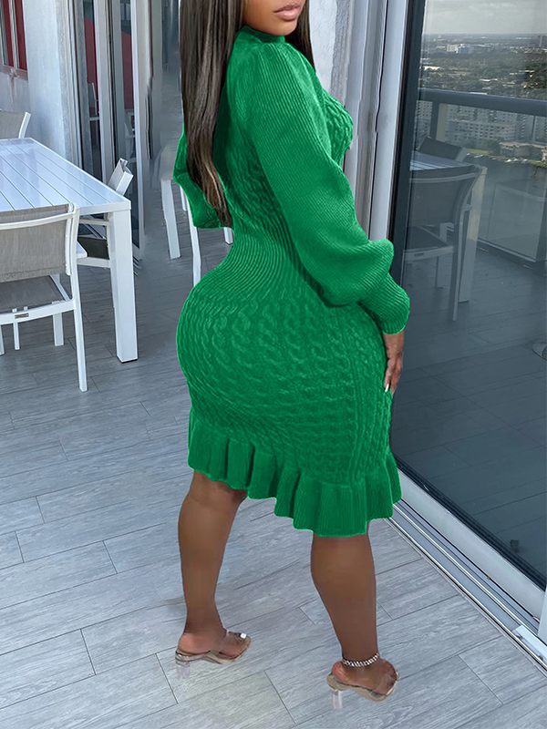 Turtleneck Ruffle Knit Dress--Clearance