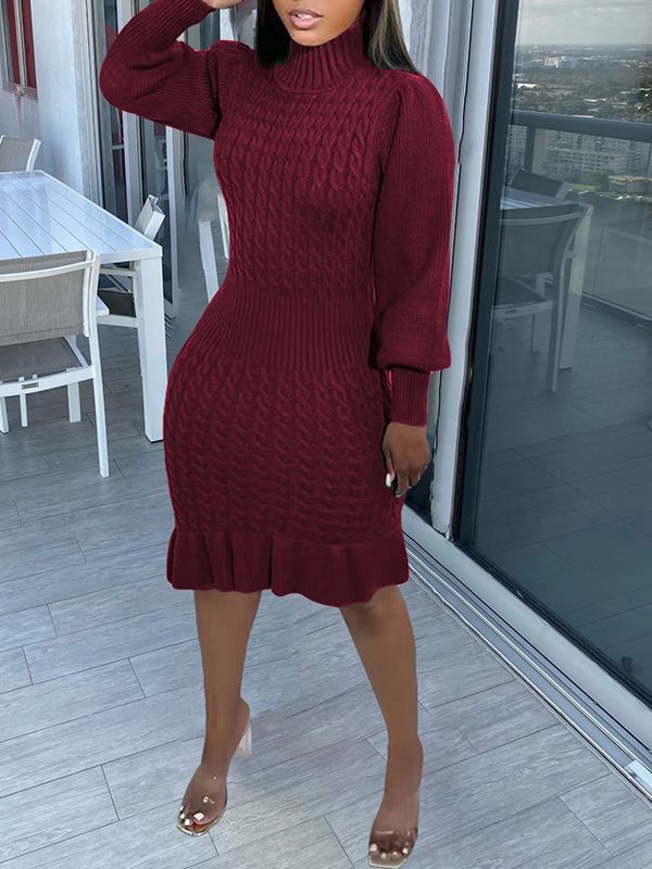 Turtleneck Ruffle Knit Dress--Clearance