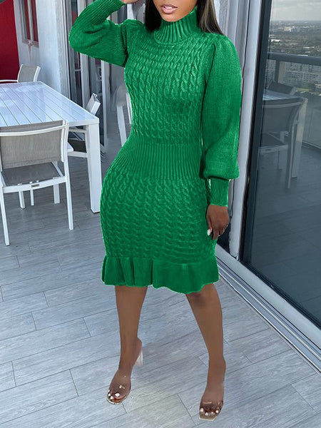 Turtleneck Ruffle Knit Dress--Clearance