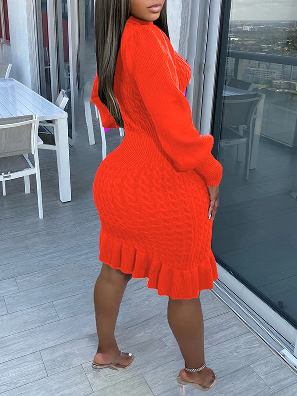Turtleneck Ruffle Knit Dress--Clearance