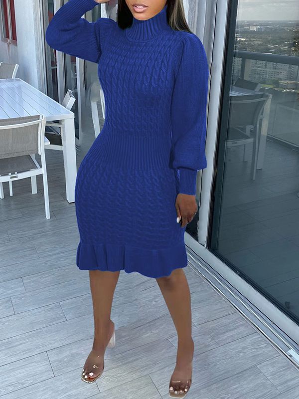 Turtleneck Ruffle Knit Dress--Clearance