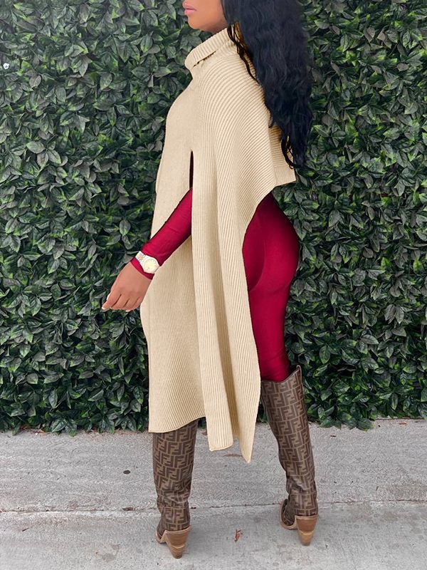 Asymmetric Turtleneck Knit Cape--Clearance
