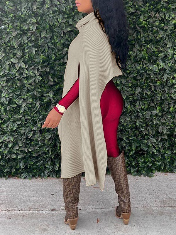 Asymmetric Turtleneck Knit Cape--Clearance