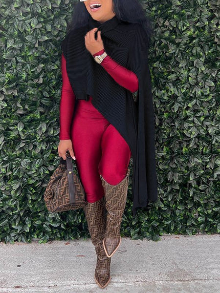 Asymmetric Turtleneck Knit Cape--Clearance