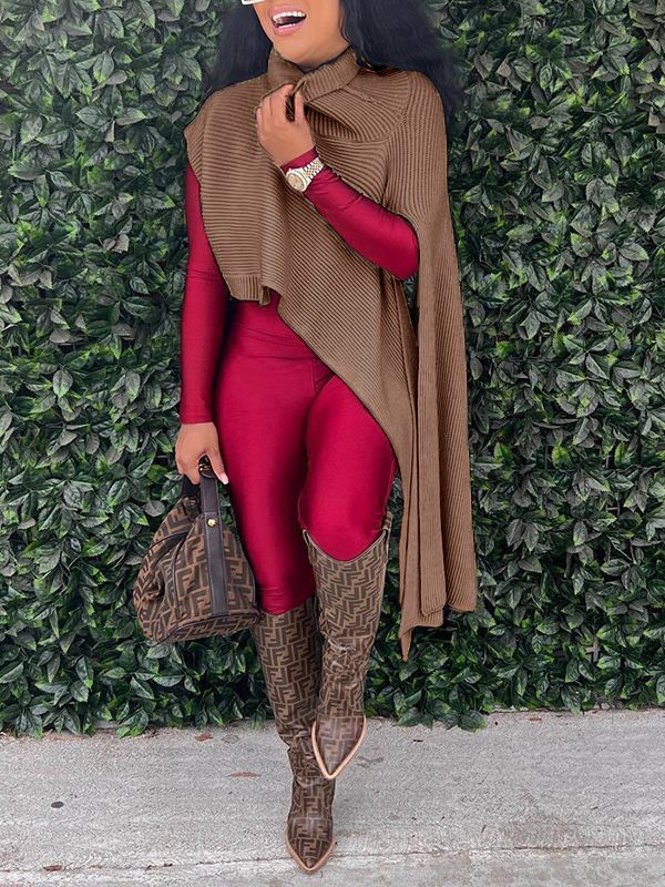 Asymmetric Turtleneck Knit Cape--Clearance