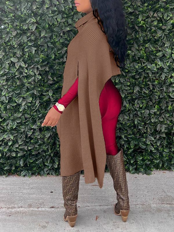 Asymmetric Turtleneck Knit Cape--Clearance