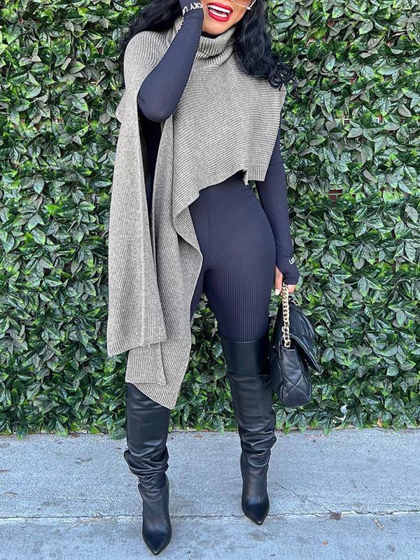 Asymmetric Turtleneck Knit Cape--Clearance