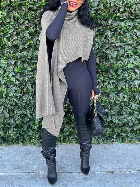 Asymmetric Turtleneck Knit Cape--Clearance