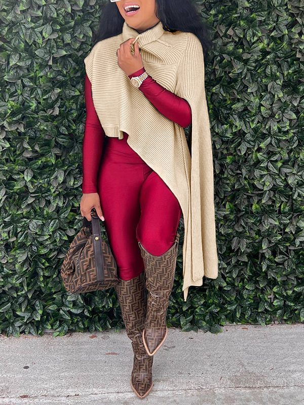 Asymmetric Turtleneck Knit Cape--Clearance