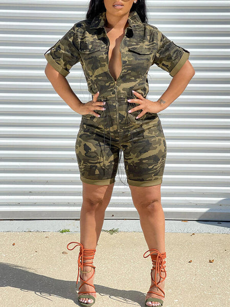 Indiebeautie Camo Zip-Front Romper
