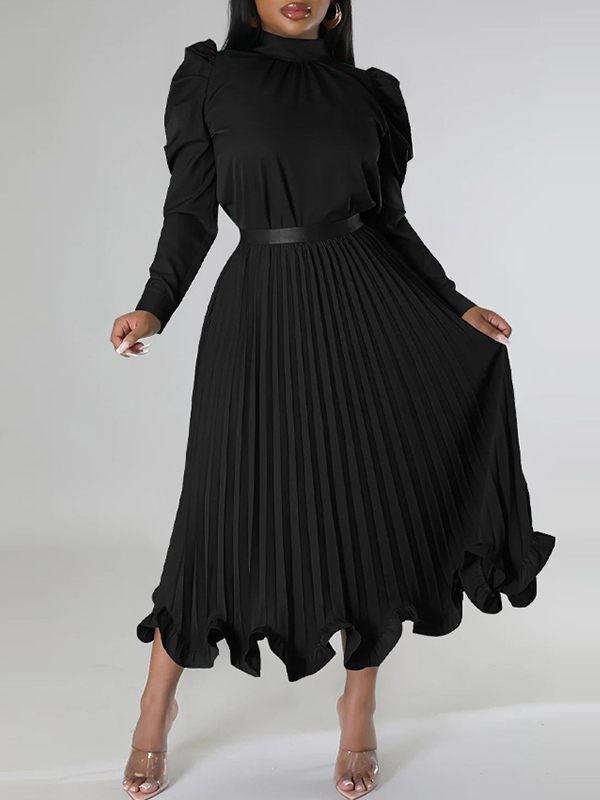 Indiebeautie Puff-Sleeve Top & Pleated Skirt Set