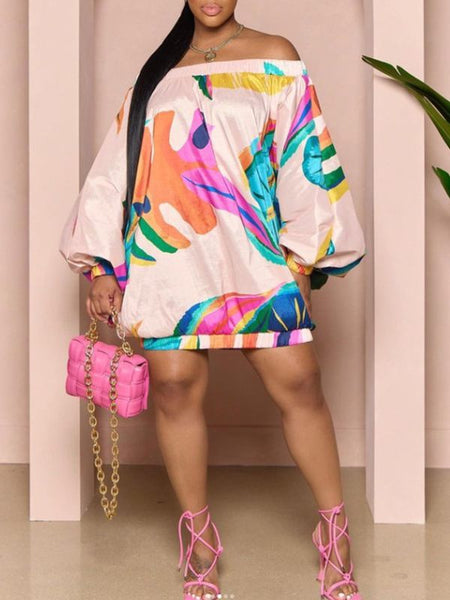 Printed Off-Shoulder Parachute Dress--Clearance