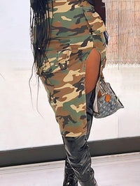 Indiebeautie Camo Cargo Slit Skirt