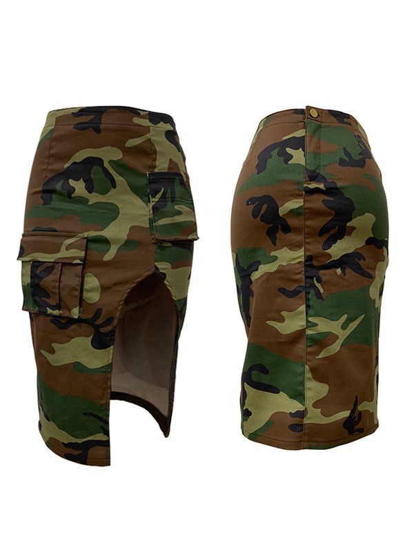 Indiebeautie Camo Cargo Slit Skirt