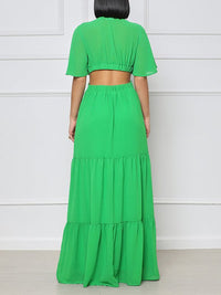 Indiebeautie V-Neck Cutout Maxi Dress