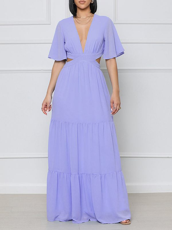 Indiebeautie V-Neck Cutout Maxi Dress