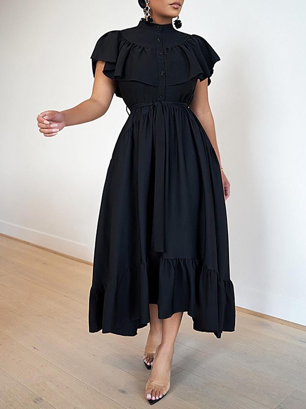 Indiebeautie Solid Ruffle Shirt Dress